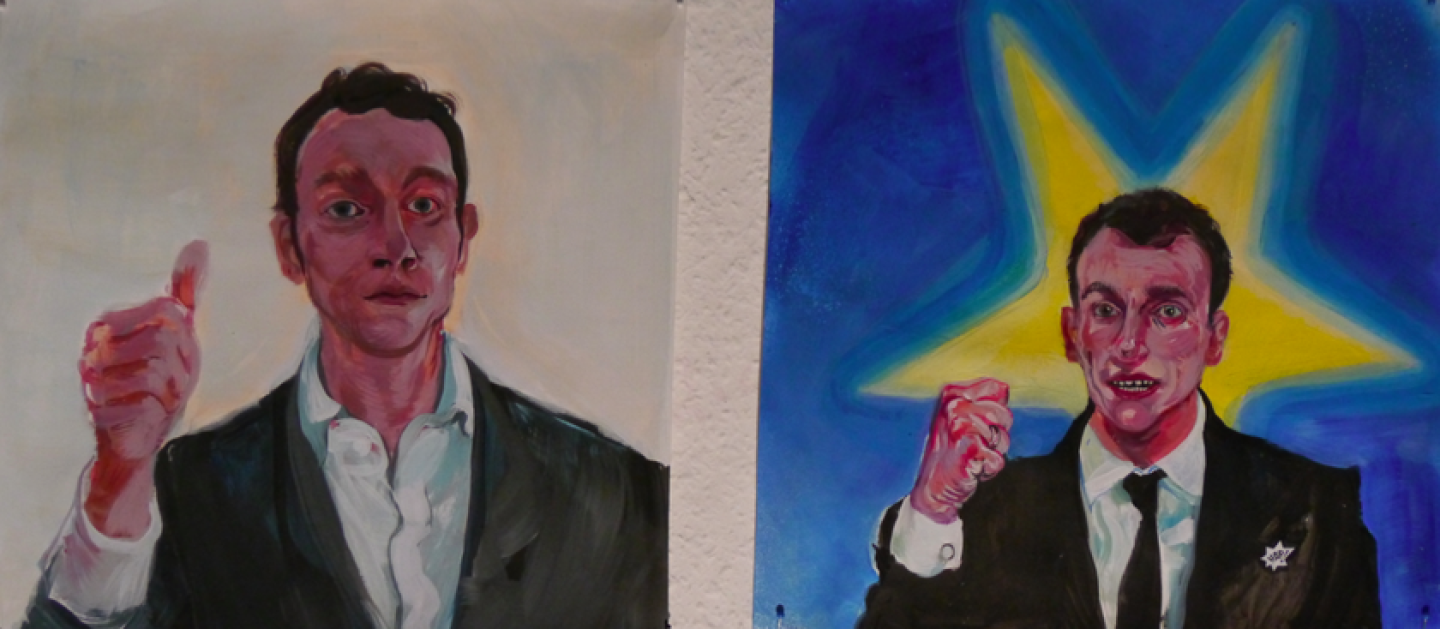 Emmanuel Macron und Christian Valerius in einer Person (Bilder gemalt von Peter Feiler)