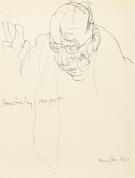Hanny Fries: Igor Strawinsky, 1961, Kugelschreiber auf Papier, Inv.Nr. HF 1037.1. Foto: Reto Pedrini © Stiftung Righini-Fries Zürich