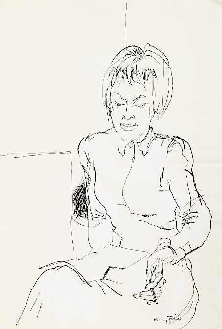 Hanny Fries: Ingeborg Bachmann, um 1960, Tusche auf Papier, Inv.Nr. HF 982.8. Foto: Reto Pedrini © Stiftung Righini-Fries Zürich