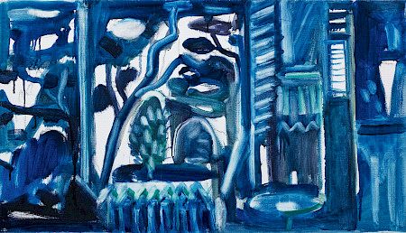 Hanny Fries: ohne Titel [Fenster mit nächtlichem Baum], Öl auf Leinwand, um 1999, Inv.Nr. HF 79. Foto: Reto Pedrini © Stiftung Righini-Fries, Zürich.